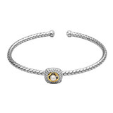 6.75 inch Sterling Silver Cuff Bracelet with Framed Cultured Freshwater Pearl and CZ Accents