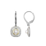 Sterling Silver Drop Earrings with Cultured Freshwater Pearl and CZ Pave Cushion Frame by Charles Garnier
