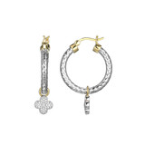 25mm Sterling Silver Hoop Earrings with CZ Trefle Clover Dangle and Two-Tone Finish by Charles Garnier