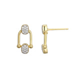 Sterling Silver CZ Link Geometric Stud Earrings with Gold-Plated and Rhodium Finish by Charles Garnier