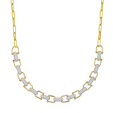 17 inch+2 inch Gold-Plated and Rhodium-Plated Sterling Silver Link Statement Necklace with CZ Clusters by Charles Garnier