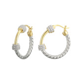 Two-Tone Sterling Silver Textured Hoop Earrings with CZ Accents by Charles Garnier