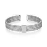 6.75 inch Rhodium-Plated Sterling Silver Cuff Bracelet with Pave CZ Center by Charles Garnier