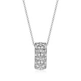 17 inch+2 inch Rhodium-Plated Sterling Silver Quilted Pattern Pendant Necklace w/ CZ by Charles Garnier