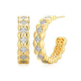25mm Gold-Plated Sterling Silver Quilted Pattern Post Hoop Earrings with CZ by Charles Garnier