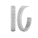 35mm Rhodium-Plated Sterling Silver Quilted CZ Hoop Earrings by Charles Garnier