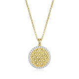 17 inch+2 inch Two-Tone Sterling Silver Quilted CZ Pendant Necklace by Charles Garnier
