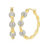 30mm Two-Tone Sterling Silver Rope Hoop Earrings with Pave CZ Beads by Charles Garnier