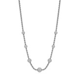 26 inch+2 inch Sterling Silver Rhodium-Plated Rope Necklace with Pave CZ Bead Stations by Charles Garnier