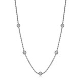 18 inch+2 inch Sterling Silver Rhodium-Plated Rope Necklace with Pave CZ Bead Stations by Charles Garnier