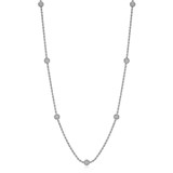 30 inch+3 inch Sterling Silver Rhodium-Plated Rope Necklace with Pave CZ Bead Stations by Charles Garnier