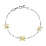 6.75 inch+0.5 inch Two-Tone Sterling Silver CZ Floral Station Bracelet by Charles Garnier