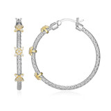 Sterling Silver Gold-Plated Matte Mesh Hoop Earrings with CZ Floral Stations by Charles Garnier