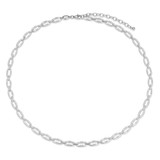 17 inch+2 inch Sterling Silver Rhodium-Plated Oval Link Necklace with White CZ by Charles Garnier