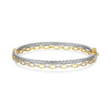 Two-Tone Sterling Silver Gold-Plated & Rhodium-Plated CZ Station Bangle Bracelet by Charles Garnier