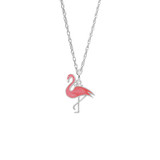 18 inch Sterling Silver Charm Necklace w/ Painted Flamingo Charm by Rembrandt