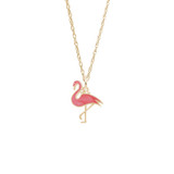 18 inch Gold Plated Sterling Silver Charm Necklace w/ Painted Flamingo Charm by Rembrandt