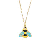 18 inch Gold Plated Sterling Silver Charm Necklace w/ Painted Bumblebee Charm by Rembrandt