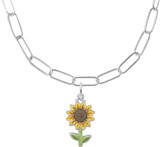 18 inch Sterling Silver Charm Necklace w/ Painted Sunflower Charm by Rembrandt