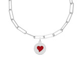 18 inch Sterling Silver Charm Necklace w/ Petite Disc Painted Heart Charm by Rembrandt