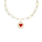 18 inch Gold Plated Sterling Silver Charm Necklace w/ Petite Disc Painted Heart Charm by Rembrandt