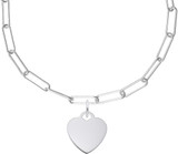 18 inch Sterling Silver Paperclip Charm Necklace w/ Small Heart Charm by Rembrandt