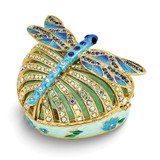 Luxury Giftware by Jere Bejeweled JEWELEE Dragonfly on Heart Trinket Box with Matching 18 inch Necklace