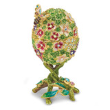 Luxury Giftware by Jere Bejeweled BUDS Green Floral Egg Trinket Box with Ring Insert and Matching 18 inch Necklace