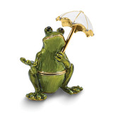 Luxury Giftware by Jere Bejeweled RIBBIT Frog Holding Umbrella Trinket Box with Matching 18 inch Necklace