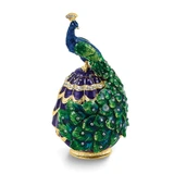 Luxury Giftware by Jere Bejeweled BLUE BEAUTY Peacock Trinket Box with Ring Insert and Matching 18 inch Necklace