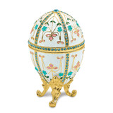 Luxury Giftware by Jere Bejeweled SPRING FLING White Floral Egg Trinket Box with Ring Insert and Matching 18 inch Necklace