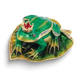 Luxury Giftware by Jere Bejeweled FLOATEY Frog Prince on Lily Pad Trinket Box with Matching 18 inch Necklace