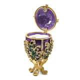Luxury Giftware by Jere Pewter Bejeweled Crystals Gold-tone Enameled LILY OF THE VALLEY Purple Egg w/Ring Pad Trinket Box with Matching 18 Inch Necklace