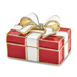 Luxury Giftware by Jere Pewter Bejeweled Crystals Gold-tone Enameled DESIRE Red Gift Box w/Ring Pad Trinket Box with Matching 18 Inch Necklace
