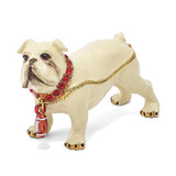 Luxury Giftware by Jere Pewter Bejeweled Crystals Gold-tone Enameled BUTCH Bulldog w/Football Trinket Box with Matching 18 Inch Necklace