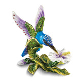 Luxury Giftware by Jere Bejeweled Crystals Gold-tone Enameled GRACEFUL FLIGHT Blue/Purple/Green Hummingbird Trinket Box with Matching 18 Inch Necklace