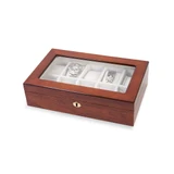 Luxury Giftware by Jere High Gloss Rosewood Finish Veneer Beveled Glass Lid Locking Wooden 10-Watch Case