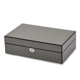 Luxury Giftware by Jere High Gloss Black Carbon Fiber Finish Locking Wooden 10-Watch Case
