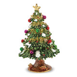 Luxury Giftware by Jere Bejeweled Crystals Gold-tone Enameled DECK THE HALLS Christmas Tree Trinket Box with Matching 18 Inch Necklace