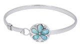 Sterling Silver Bangle Bracelet with Genuine Blue Oval Larimar Stone Floral