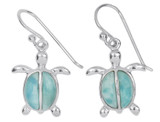 Sterling Silver Turtle Dangle Earrings Genuine Larimar 28mm Sea Turtle Ocean