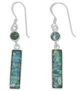 25mm Ancient Roman Glass Drop Earrings 925 Sterling Silver Long Dangle Rectangle