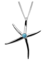 Sterling Silver Starfish Necklace with Genuine Larimar 34mm Ocean Beach Pendant