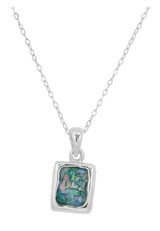 Sterling Silver Necklace with Ancient Roman Glass Square Pendant 23.5mm Mosaic