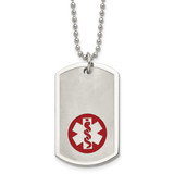 22 inch Stainless Steel Ball Chain Necklace with Brushed and Polished Red Enamel Medical ID Dog Tag Pendant