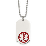 22 inch Stainless Steel Ball Chain Necklace with Polished Red Enamel Medical ID Dog Tag Pendant