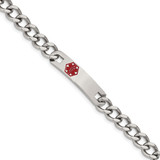 9.5 inch Stainless Steel Polished Red Enamel Medical ID Curb Chain Bracelet