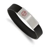 7.5 inch Stainless Steel Brushed Red Enamel Black Silicone Stretch Medical ID Bracelet
