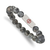 6.25 inch Medical ID Stretch Bracelet with 8.5mm Labradorite Beads & Stainless Steel Brushed Engraving Plate