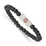 7.5 inch Stretch Bracelet with 6mm Onyx Beads & Stainless Steel Brushed Medical ID Plate